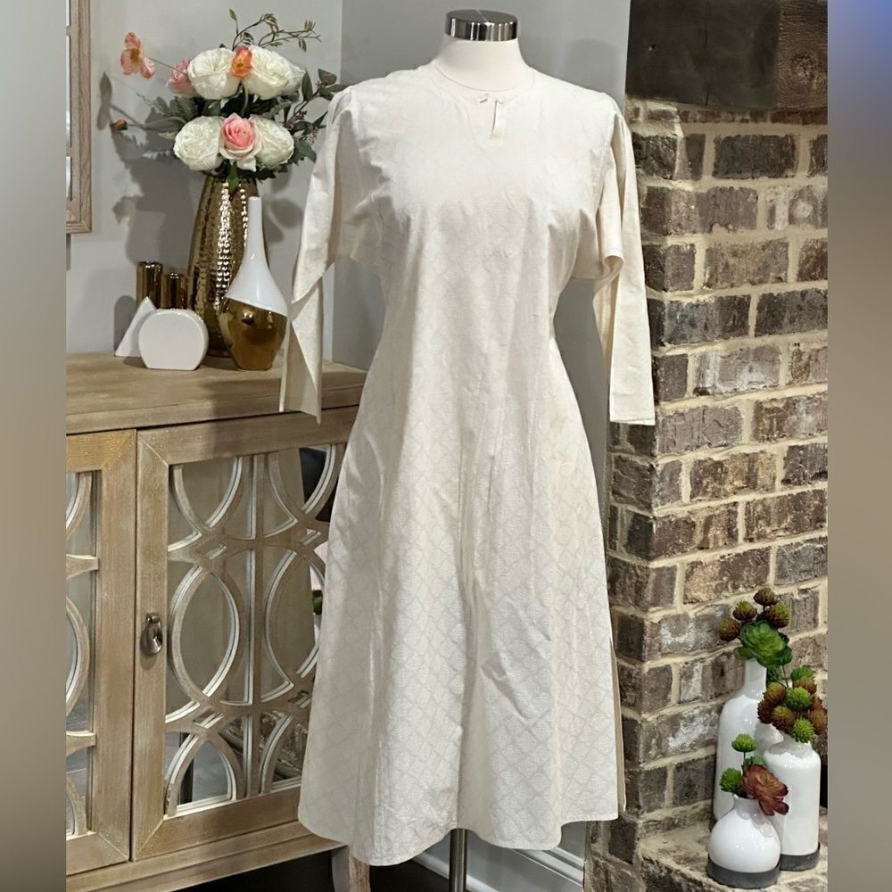 Fabindia Women’s Ikat Print Cotton Straight Knee Length Tunic Shirt in Size M